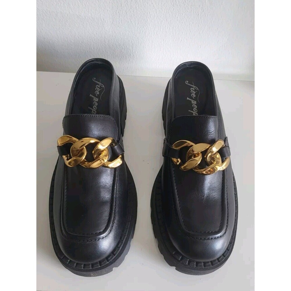 Free People Lyra Link Women's Black Loafer Platform Chunky Mules Size 39.5 - Picture 3 of 10